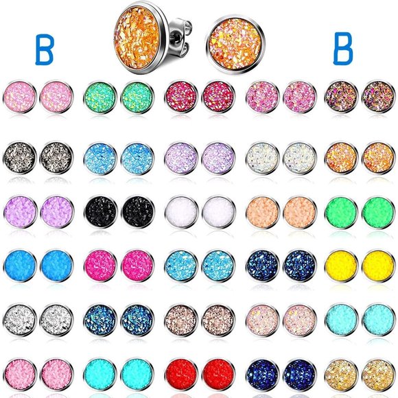 New 32 Pairs Faux Druzy Stud Earrings Stainless Steel Druzy Stud Earring… - Picture 2 of 9